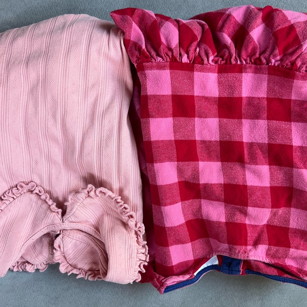 Hanna Anderson pink flannel dress and sweater shirt